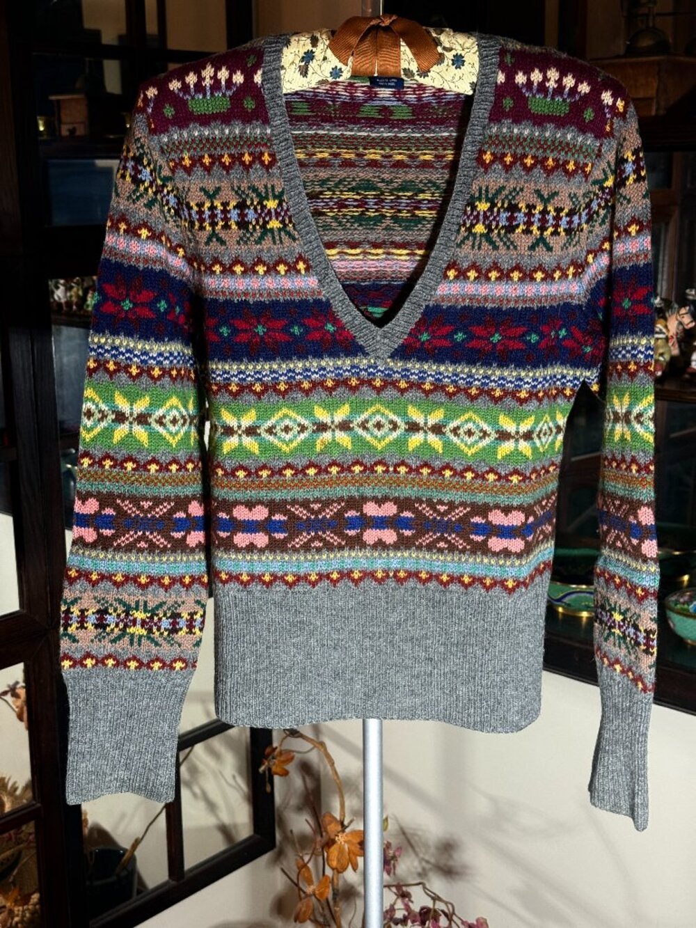 VTG Ralph Lauren 100% Wool Hand Made Blue Label Country Nordic Knit Sweater Sz L